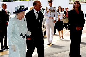 Her Majesty Queen Elizabeth II with Prince on their arrival at Perth Convention and Exhibition Centre to inaugurate the CHOGM Summit, at Perth Convention and Exhibition Centre, in Australia on October 28, 2011
