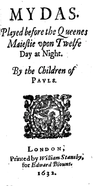 John Lyly - Midas, individual title page in Six Court Comedies (1632)