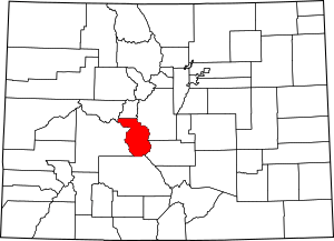 Map of Colorado highlighting Chaffee County