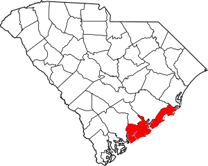 Map of South Carolina highlighting Charleston County
