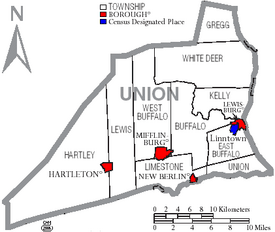 Map of Union County Pennsylvania With Municipal and Township Labels