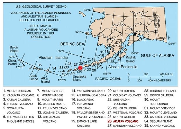 Map of alaska volcanoes akutan