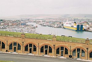 Newhaven Fort - the casemates and the eastern rampart overlooking the harbour