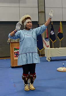 Alaska Native dancer wearing kuspuk
