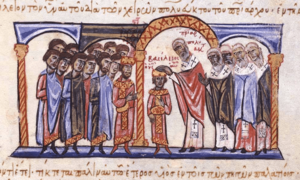 Coronation of Basil II as co-emperor by Patriarch Polyeuctus
