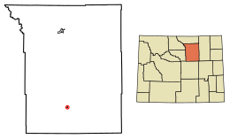 Location of Kaycee in Johnson County, Wyoming.