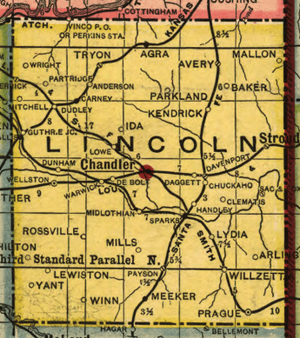 1905 map of Lincoln county showing the location of Rossville