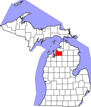 Map of Michigan highlighting Antrim County