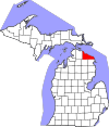 State map highlighting Presque Isle County