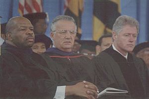 Bill Clinton, Paul Sarbanes, and Elijah Cummings attend the Morgan State University graduation