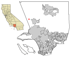 Location of Val Verde in Los Angeles County, California.