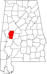 Map of Alabama highlighting Hale County