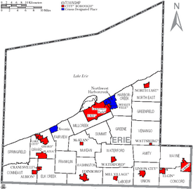 Map of Erie County Pennsylvania With Municipal and Township Labels