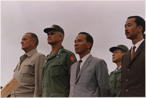 President Lyndon B. Johnson in Vietnam, With General William Westmoreland, Lieutenant General Nguyen Van Thieu, Prime... - NARA - 192508