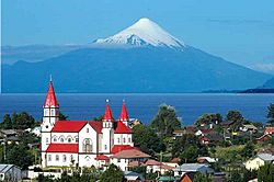 View of Puerto Varas with Osorno Volcano and Llanquihue Lake in the background.