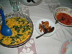 Tinutuan with salted fish and sambal