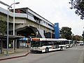AC Transit buses and San Leandro station, April 2018