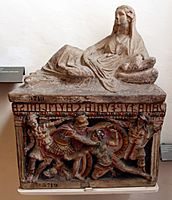Arte etrusca, urna cineraria in terracotta con policromia forse autentica, 150 ac ca. 02