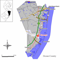 Map of Barnegat in Ocean County. Inset: Location of Ocean County in New Jersey.