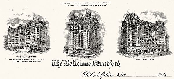 Bellevue-Stratford Hotel letterhead 1916