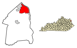 Location of Ashland in Boyd County, Kentucky.