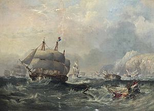 H.M.S. Conqueror towing H.M.S. Africa off the shoals at Trafalgar, three days after the battle - 2014 CSK 05317 0062 (013444)