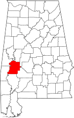 Map of Alabama highlighting Marengo County