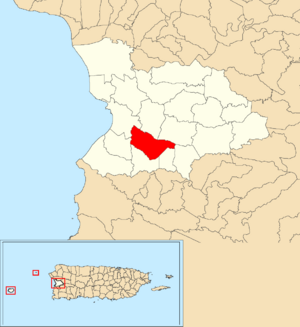 Location of Quebrada Grande within the municipality of Mayagüez shown in red
