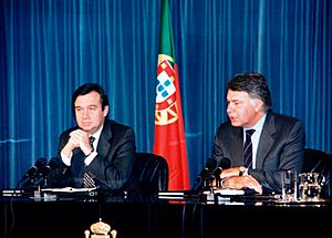 Rueda de prensa de Felipe González y el primer ministro de Portugal. Pool Moncloa. 18 de enero de 1996