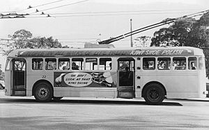 1952 (circa) Sunbeam MF2B Brisbane's first electric trolley bus (29978738325)