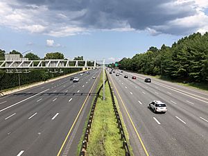 2019-07-25 15 45 46 View east along Interstate 595 and U.S. Route 50 (John Hanson Highway) from the pedestrian overpass just east of Maryland State Route 197 (Collington Road) in Bowie, Prince George's County, Maryland