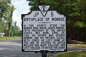 Birthplace of Monroe historical marker