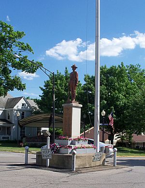 Doughboy statue in roundabout