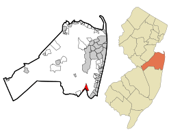 Map of Allenwood CDP in Monmouth County. Inset: Location of Monmouth County in New Jersey.