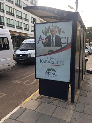 Mustafa Akıncı 2020 ad on bus stop Kyrenia