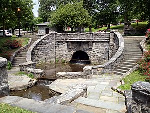 Patriots Park Tarrytown NY water basin and stone bridge