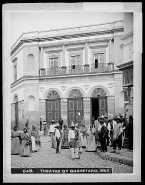 Patrons outside the Theater of Queretaro, Mexico, ca.1905-1910 (CHS-648)