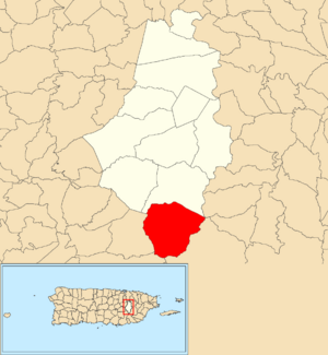 Location of San Salvador within the municipality of Caguas shown in red