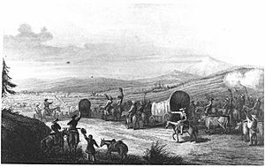 Arrival of the caravan at Santa Fe, c. 1844