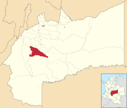 Location of the municipality and town of San Juan de Arama in the Meta Department of Colombia.