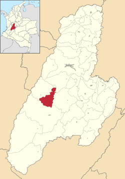 Location of the municipality and town of San Antonio, Tolima in the Tolima Department of Colombia.