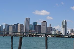 Downtown Miami skyline as seen from Biscayne Bay to the east