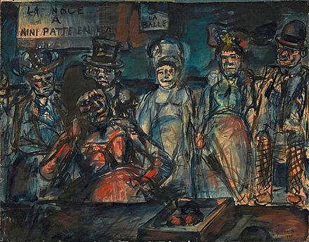 Georges Rouault, 1905, Jeu de massacre (Slaughter), (Forains, Cabotins, Pitres), (La noce à Nini patte en l'air), watercolor, gouache, India ink and pastel on paper, 53 x 67 cm, Centre Georges-Pompidou, Paris