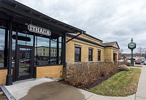 Lehigh Valley Railroad Station, Ithaca, New York-with sign