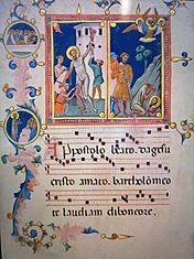 Manuscript Leaf with the Martyrdom of Saint Bartholomew, from a Laudario by Pacino di Bonaguida