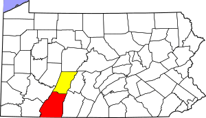 Map of Pennsylvania highlighting Johnstown and Somerset