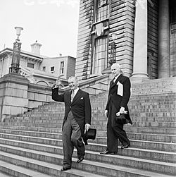 Prime Minister-elect Keith Holyoake leaves Parliament Buildings