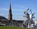 Shipbuilders of Port Glasgow sculpture and Port Glasgow Town Building