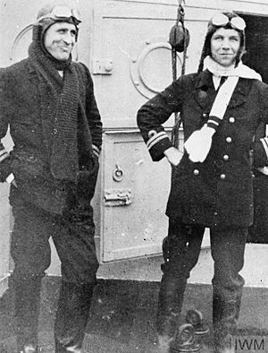 Lieutenant Rutland of Jutland and Lieutenant Gerald Edward Livock on the HMS ENGADINE, 1916.jpg