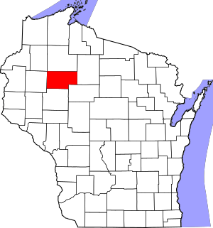Map of Wisconsin highlighting Rusk County